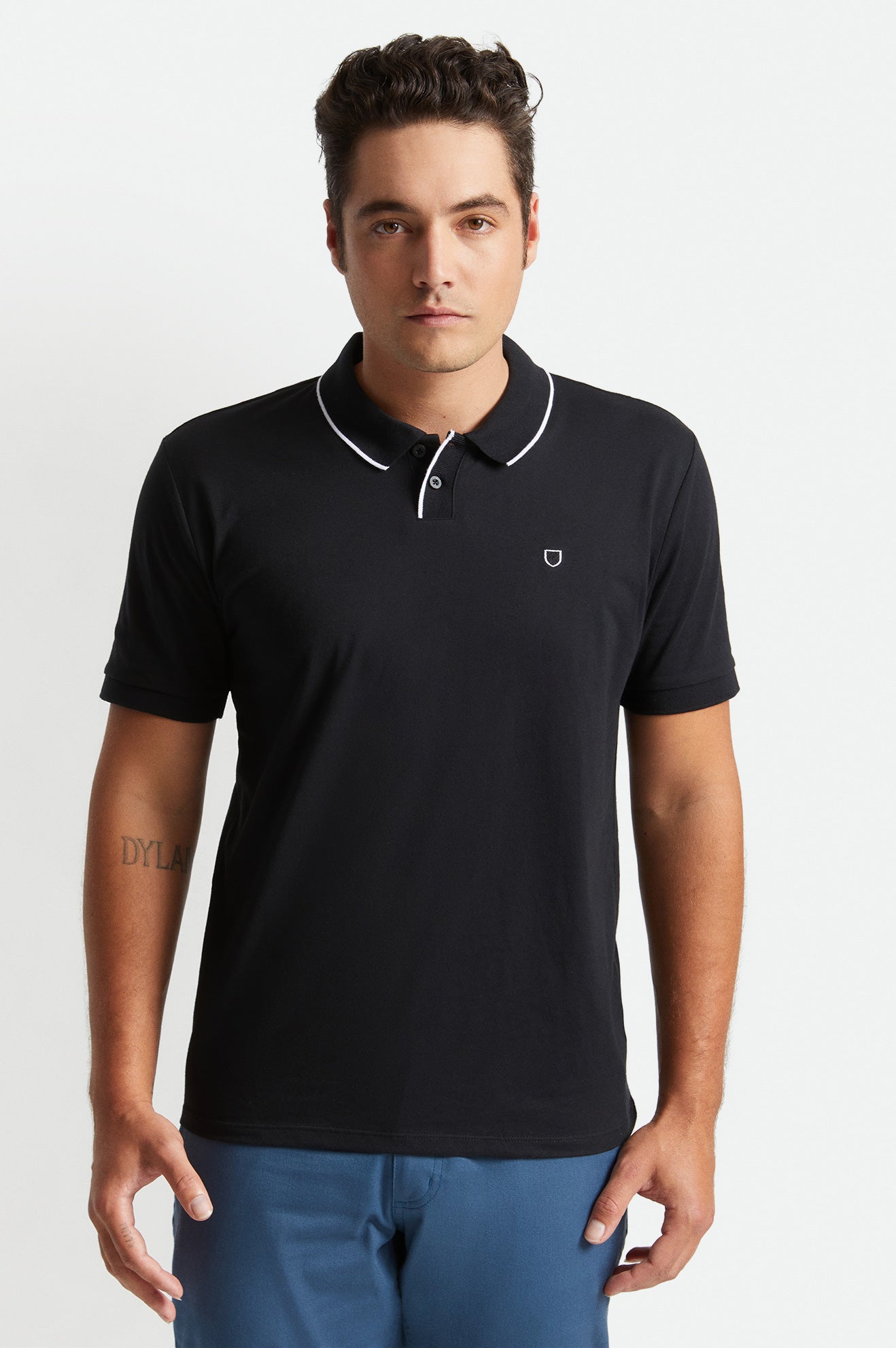 Brixton Proper S/S Polo ニットウェア メンズ 黒 白 | MQUBN2547