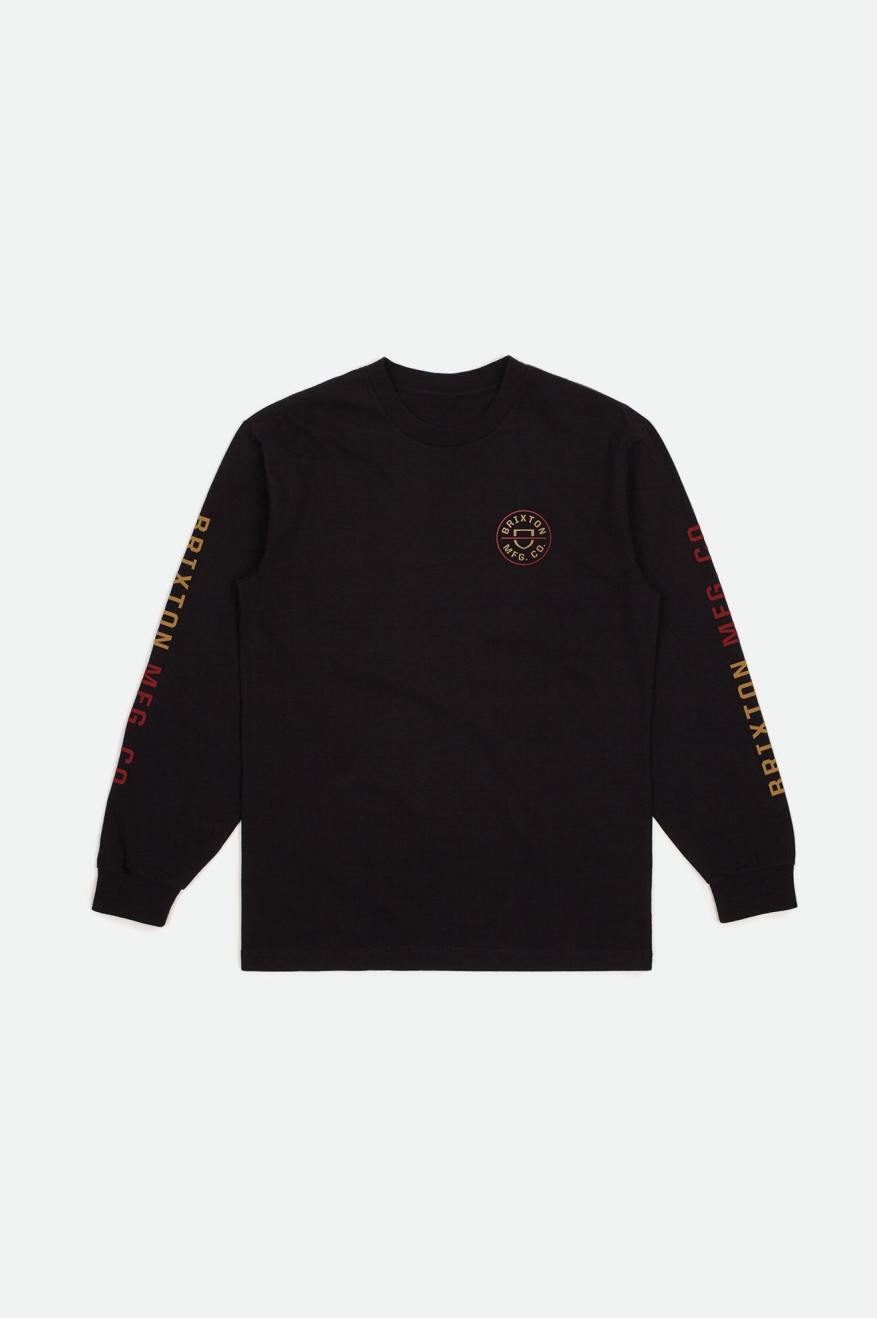 Brixton Crest L/S Standard トップス メンズ 黒 赤 ライトゴールド | XANPI6430